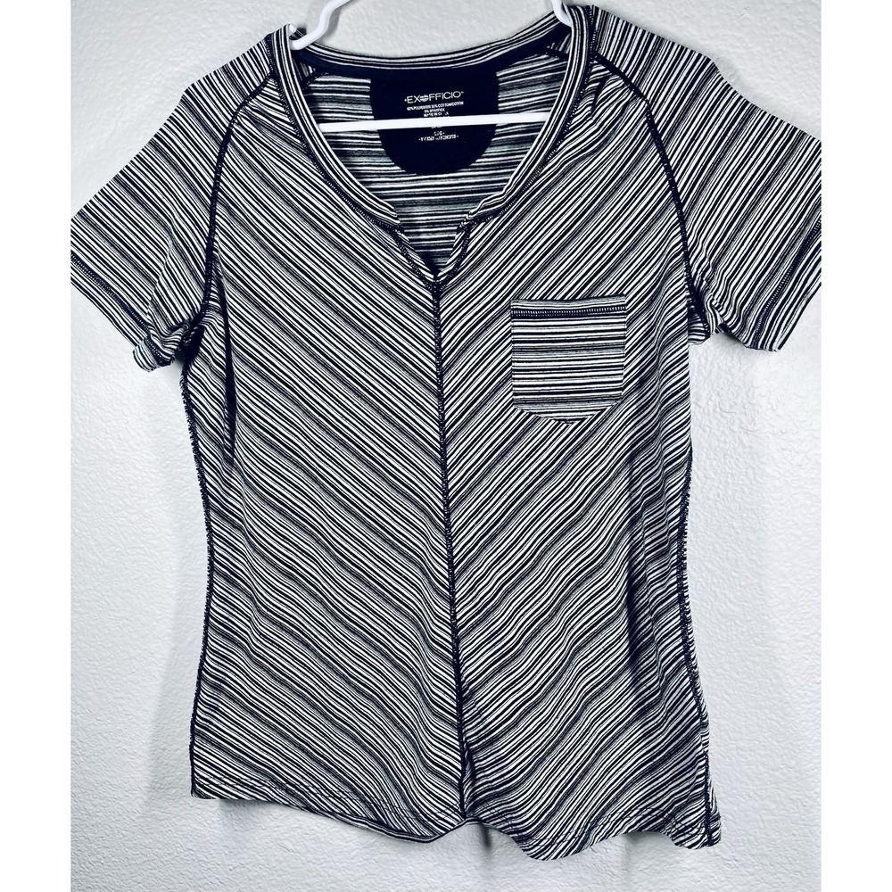 Exofficio Womens shirt Sz Large gray striped stretch pullover top Athletic Yoga